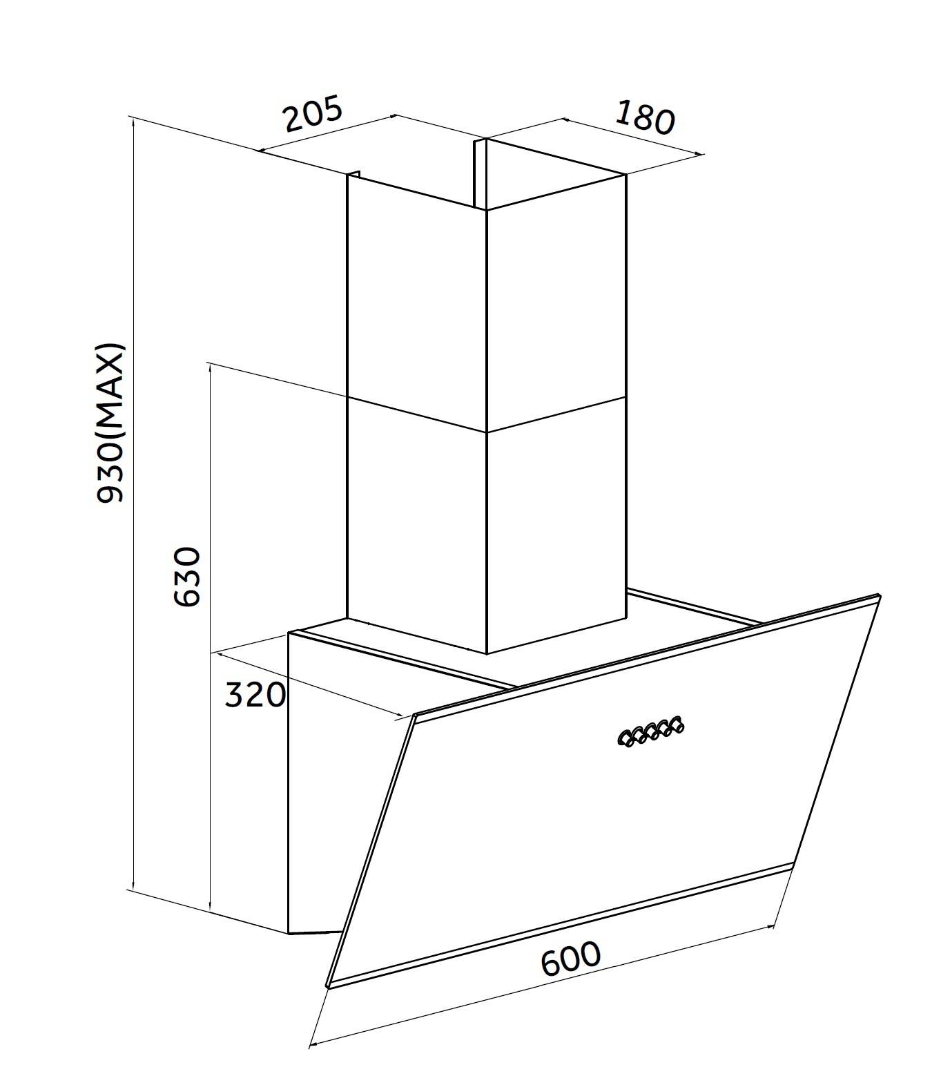 YUNA Dunstabzugshaube Schräghaube DUNJA, 60 cm