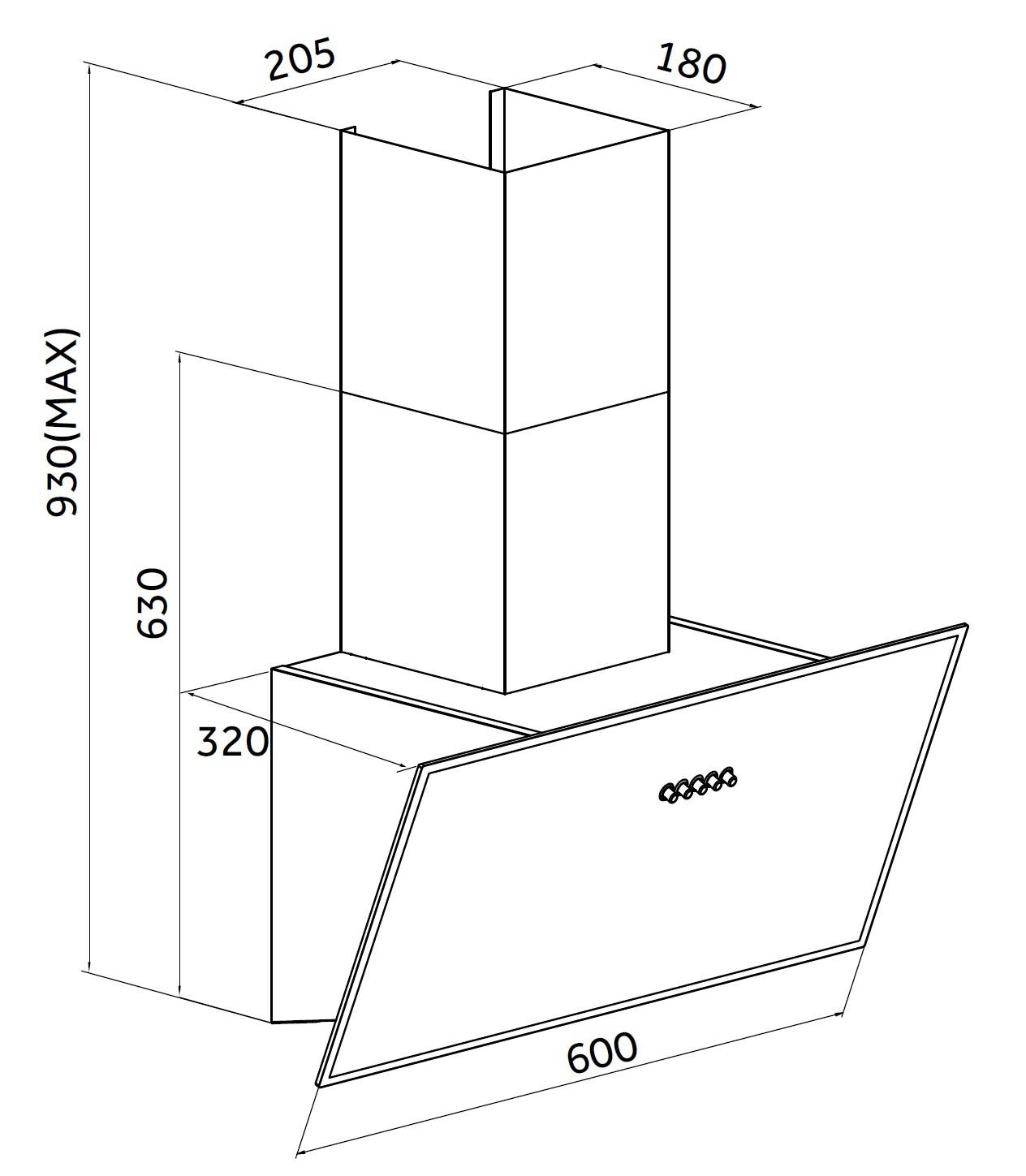 YUNA Dunstabzugshaube Schräghaube DUSICA, 60 cm