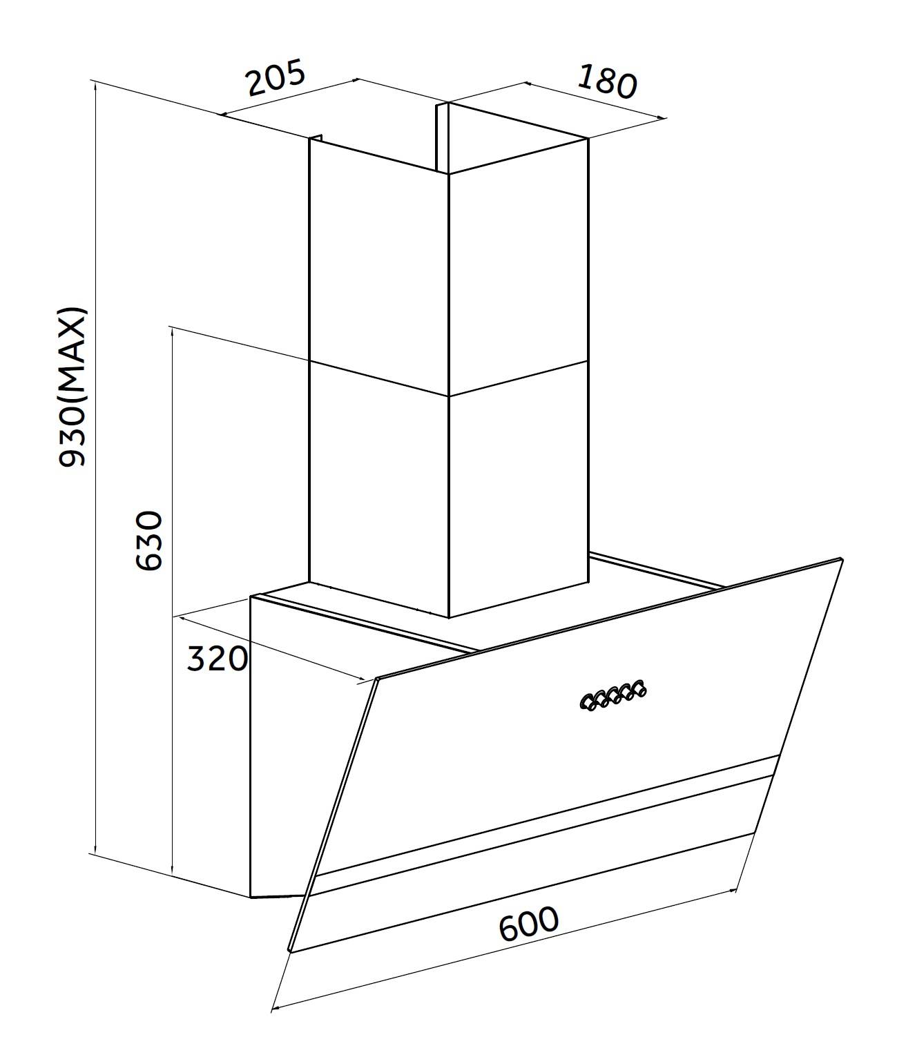 YUNA Dunstabzugshaube Schräghaube DURESA, 60 cm