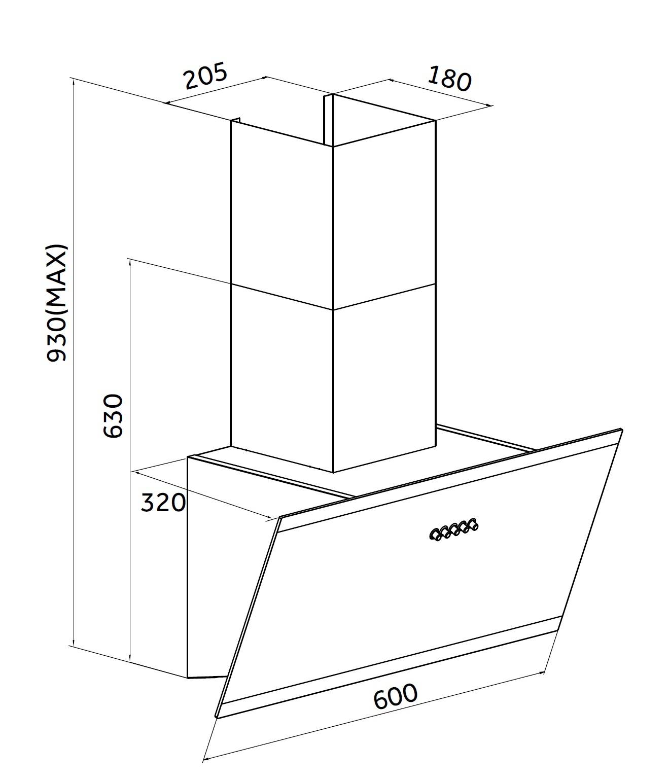 YUNA Dunstabzugshaube Schräghaube DULCIA, 60 cm