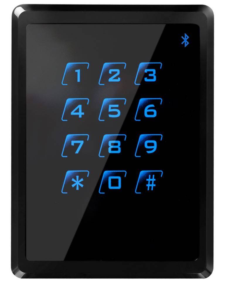 Ein digitales Tastenfeld mit den Ziffern 0-9 und den Symbolen '*' und '#', mit einem Bluetooth-Symbol, das drahtlose Konnektivität anzeigt.