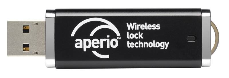 Aperio Wireless-Schlosstechnik USB-Sicherheitsdongle mit schwarzem Gehäuse und silbernen Enden