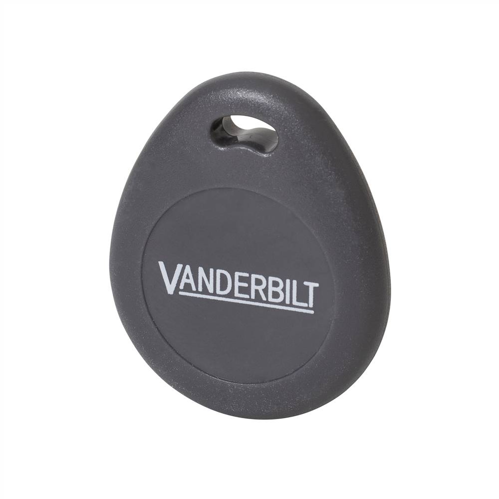 Schwarzer Vanderbilt-Schlüsselanhänger mit einem kleinen Loch an der Spitze, dargestellt auf weißem Hintergrund.