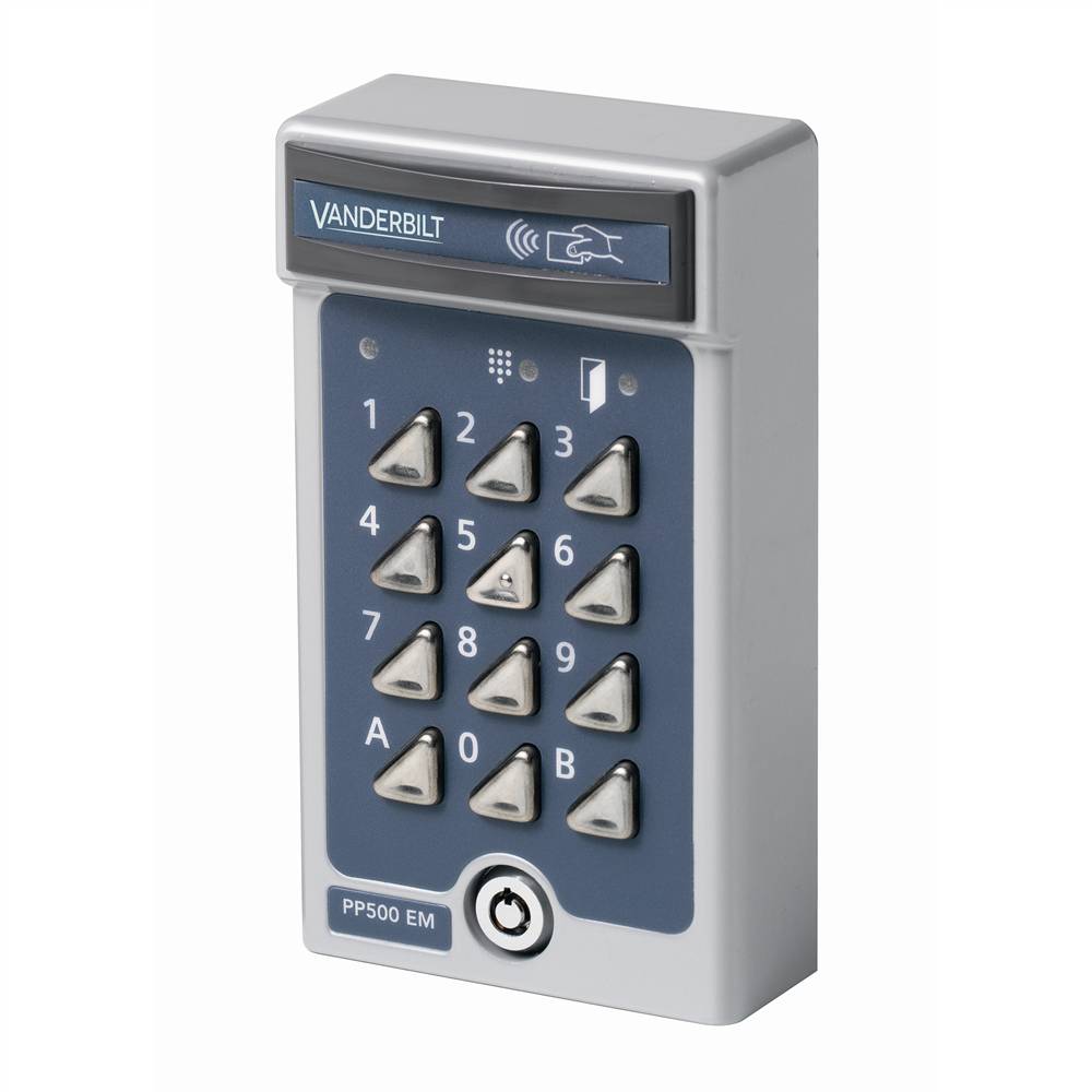 Vanderbilt PP500 EM wandmontiertes Tastatur-Zugangslesegerät mit 12 dreieckigen Tasten und Schlüsselschalter