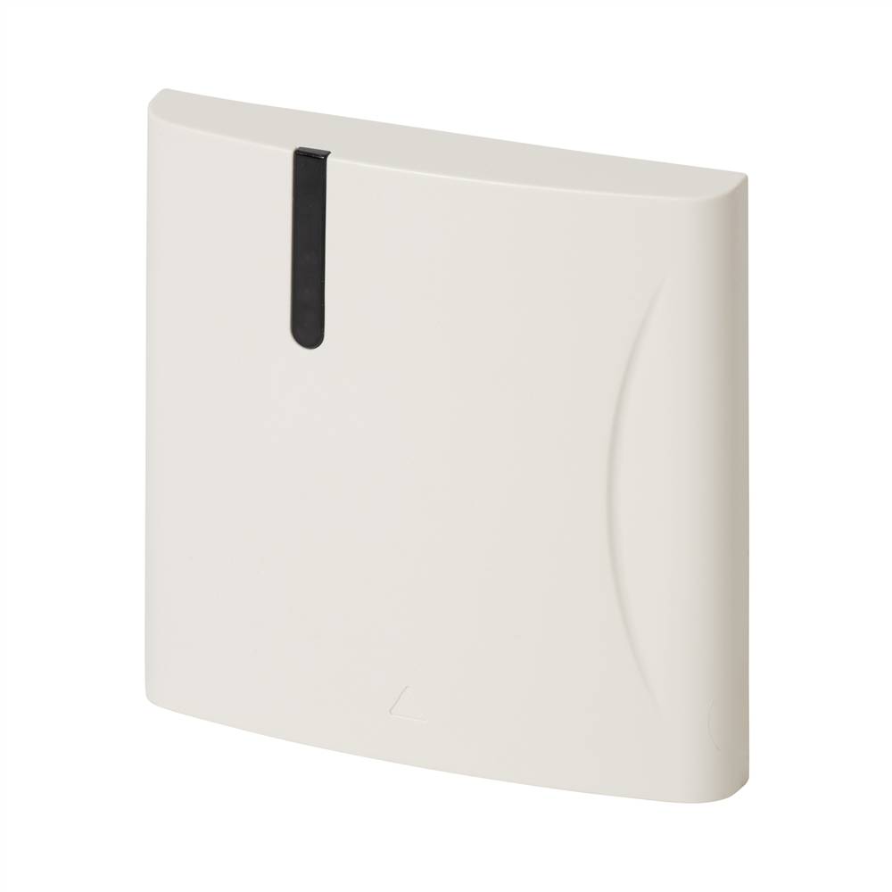 Weißer an der Wand montierter Kunststoffspender mit schwarzem Zuggriff, auf neutralem Hintergrund abgebildet.