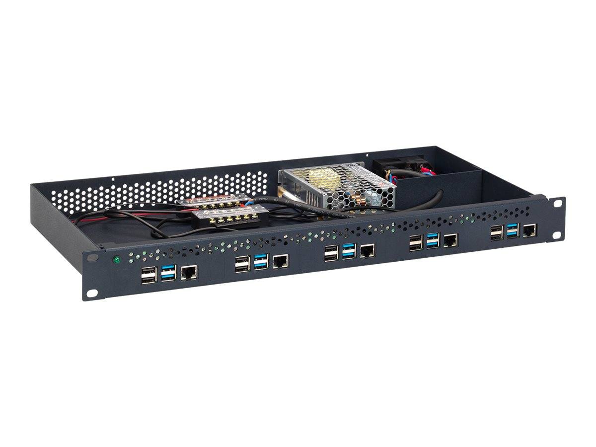 Rackmount.IT PI-RACK RM-PI-T1 - Rackmontagesatz - mit Stromversorgung - Schwarz, RAL 9004 - 1U - 48.3 cm (19")