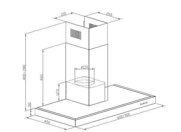 PKM Kaminabzugshaube 6004W - 60cm, Edelstahl, LED, Dunstabzugshaube