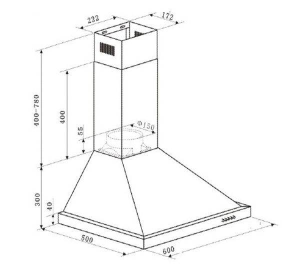 PKM Kaminabzugshaube 6090-2H - 60cm, Edelstahl, Wandesse, Dunstabzugshaube
