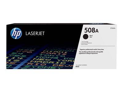 HP LaserJet 508A Schwarze Tonerkartusche, mit Produktdetails und HP-Logo auf der Verpackung, verspricht „überlegene, professionelle Ergebnisse
