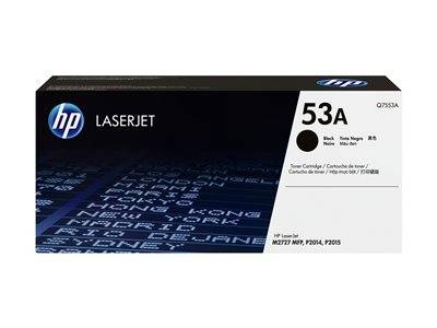 HP LaserJet 53A schwarze Tonerkartusche mit Modellnummern M2727 MFP, P2014, P2015.