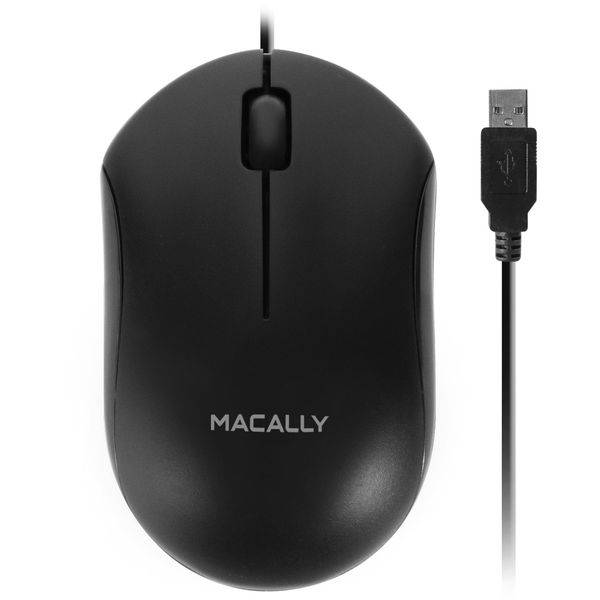 Macally QMOUSE-B, USB Maus mit 3 Tasten und Scrollrad, optisch mit Kabel, USB-A, Schwarz