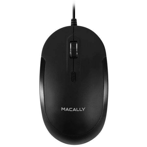 Macally DYNAMOUSE, MacBook Maus mit 3 Tasten und Scrollrad, optisch mit Kabel, Mouse für USB-A Notebook und Laptop, schwarz