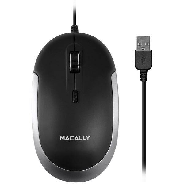 Macally DYNAMOUSE, MacBook Maus mit 3 Tasten und Scrollrad, optisch mit Kabel, Mouse für USB-A Notebook und Laptop, schwarz / space gray