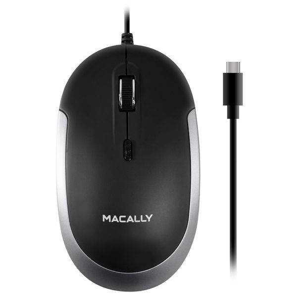 Macally UCDYNAMOUSE-SG, USB-C silent click Maus mit 3 Tasten und Scrollrad, optisch mit Kabel, schwarz / space gray