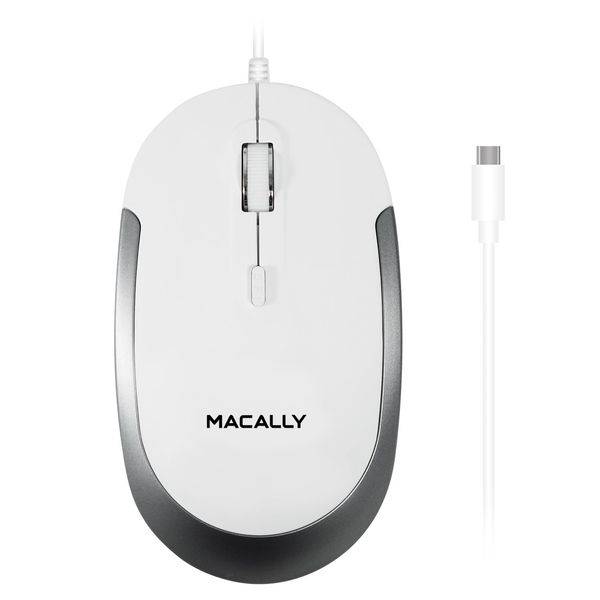Macally Ucdynamouse-W, USB-C leise 3 Tasten Maus & Scrollrad, optisch, weiß