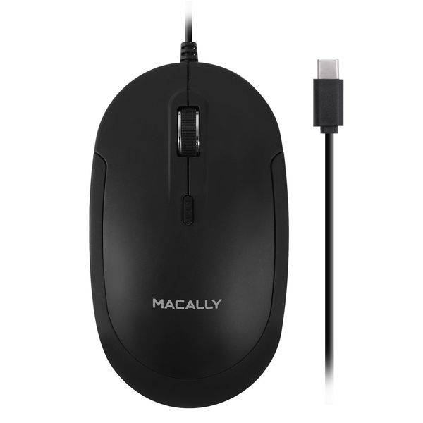 Macally Ucdynamouse-B, leise USB-C 3 Tasten Maus Scrollrad optisch Kabel schwar