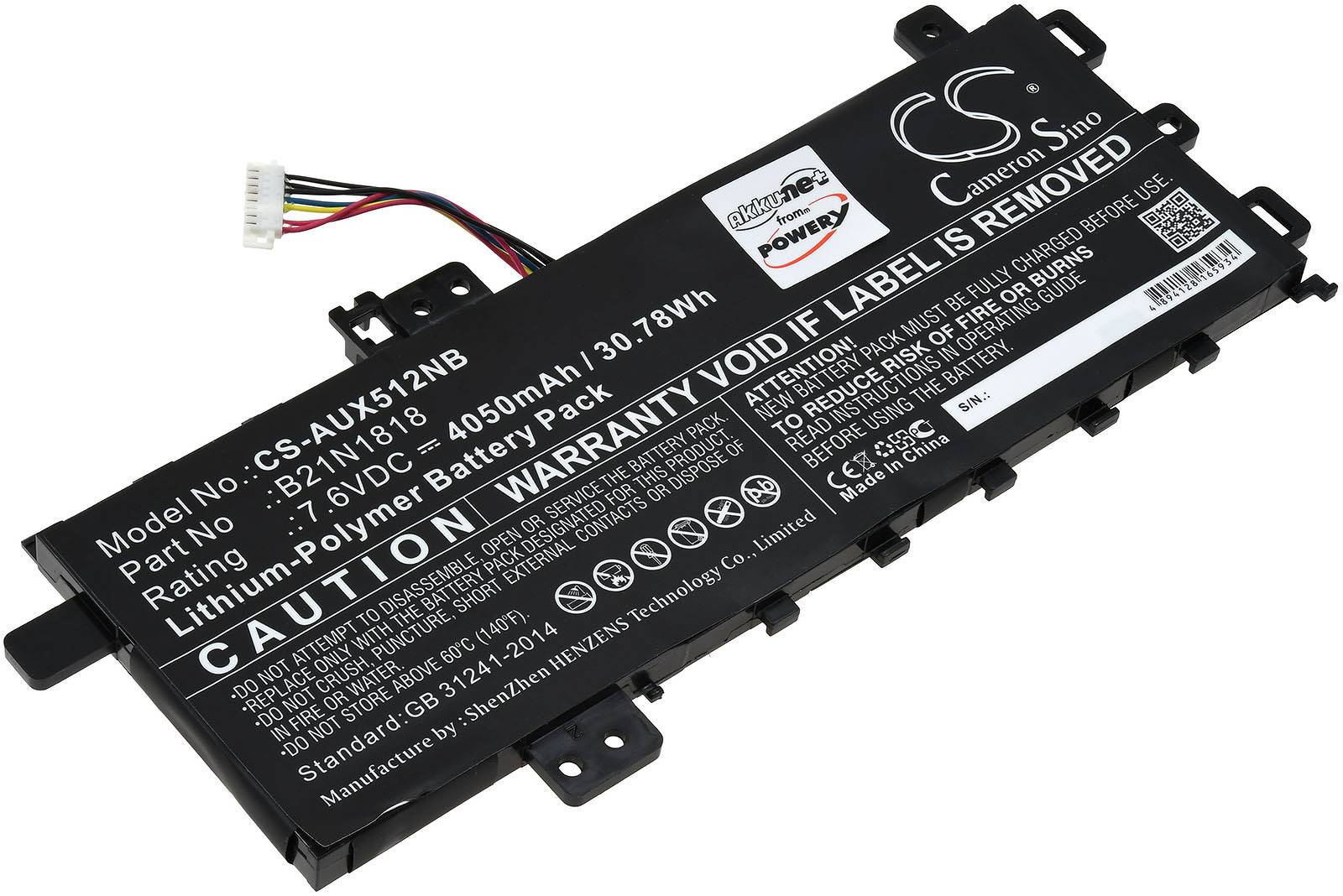 Powery Akku für Laptop Asus R564DK, 7,6V, Li-Polymer