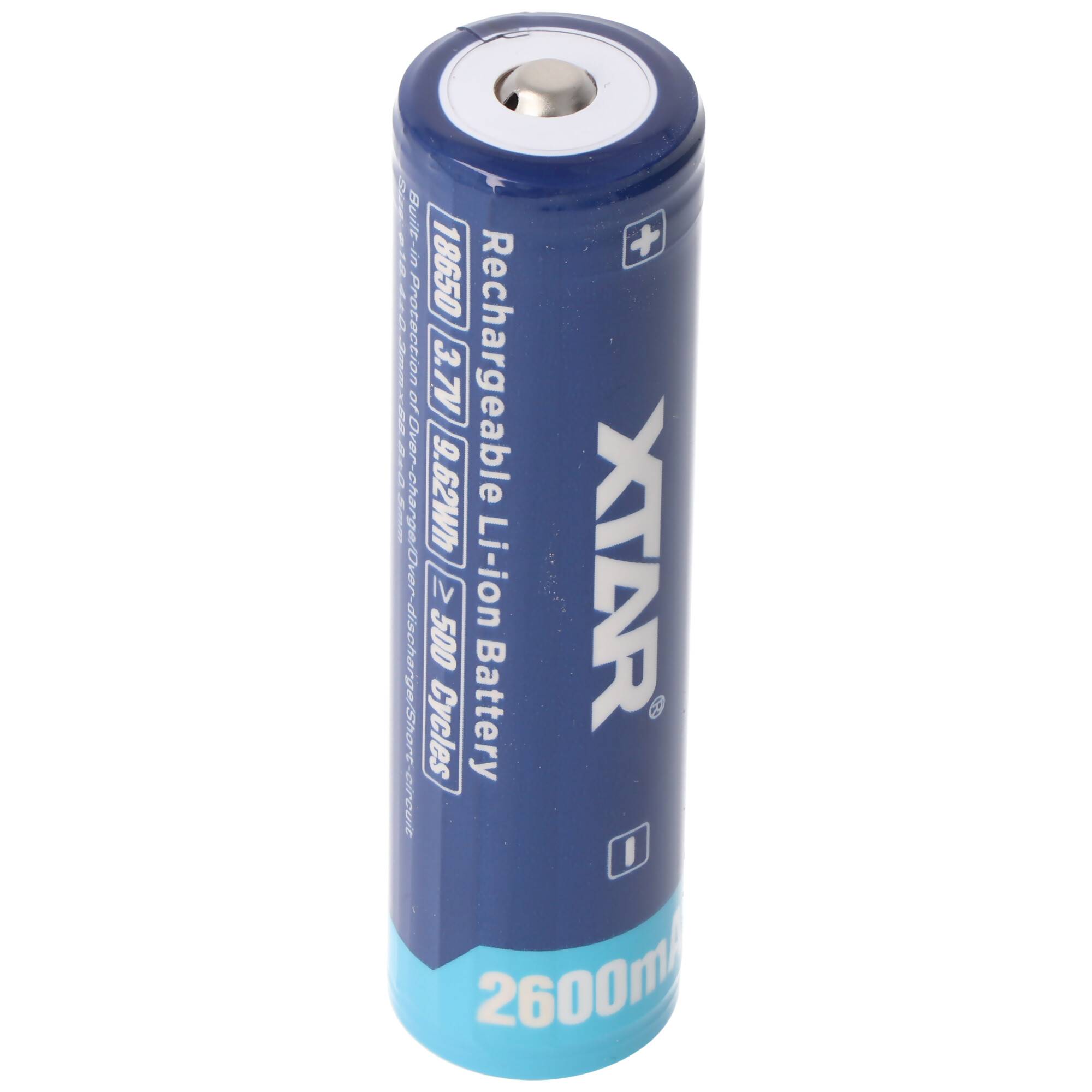 XTAR 18650 2600mAh 3,6V - 3,7V Li-Ion-Akku geschützt mit Kopf, Abmessungen 69,50x18,4mm