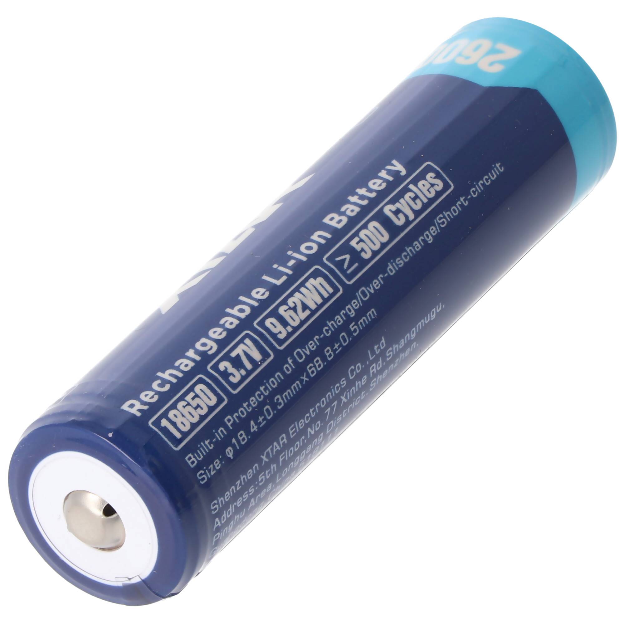 XTAR 18650 2600mAh 3,6V - 3,7V Li-Ion-Akku geschützt mit Kopf, Abmessungen 69,50x18,4mm