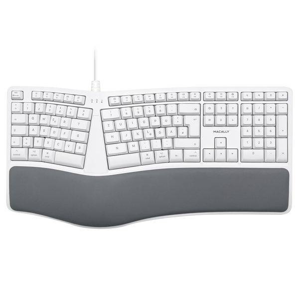 MERGOKEY-DE, ergonomische USB-A-Tastatur Handballenauflage,QWERTZ Layout Umlaut