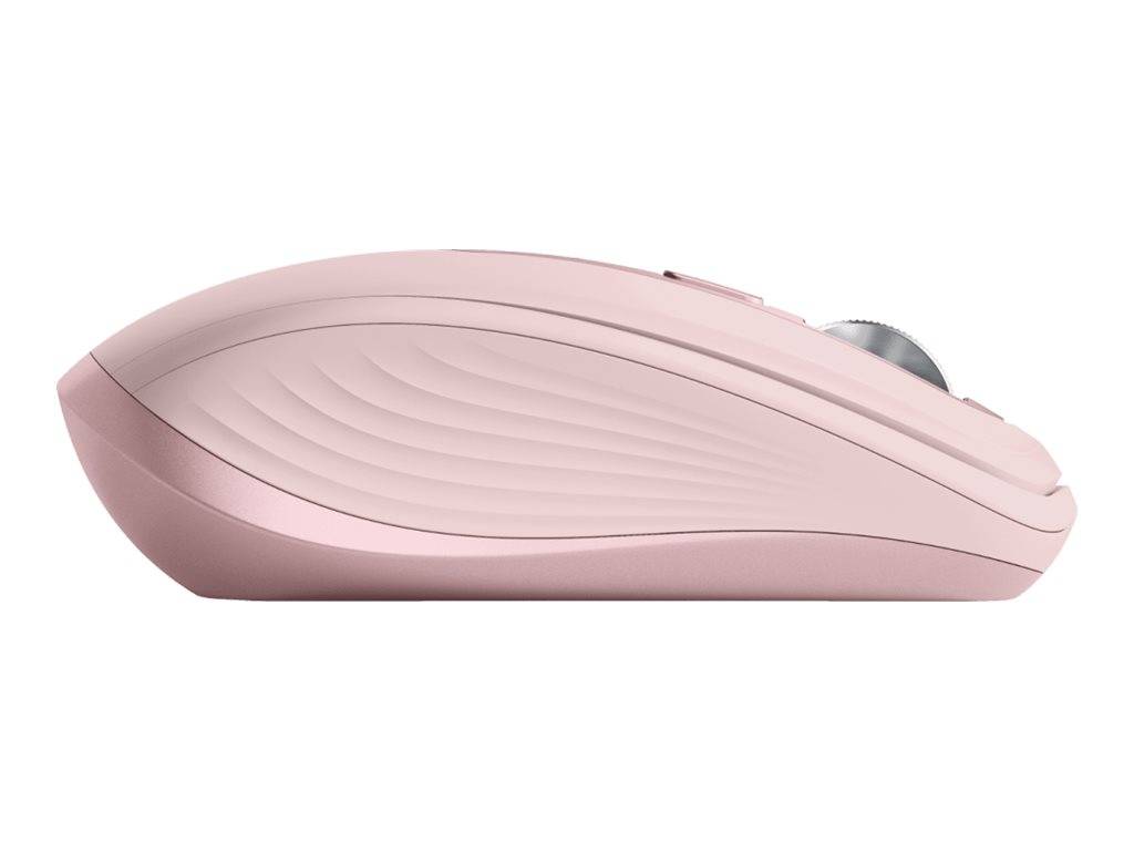 Rosa ergonomische Computermaus in Seitenansicht auf weißem Hintergrund.