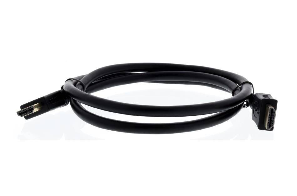 Schwarzes Kabel mit einem DVI-Anschluss an einem Ende und einem kleineren Stecker am anderen Ende, aufgerollt auf weißem Hintergrund.
