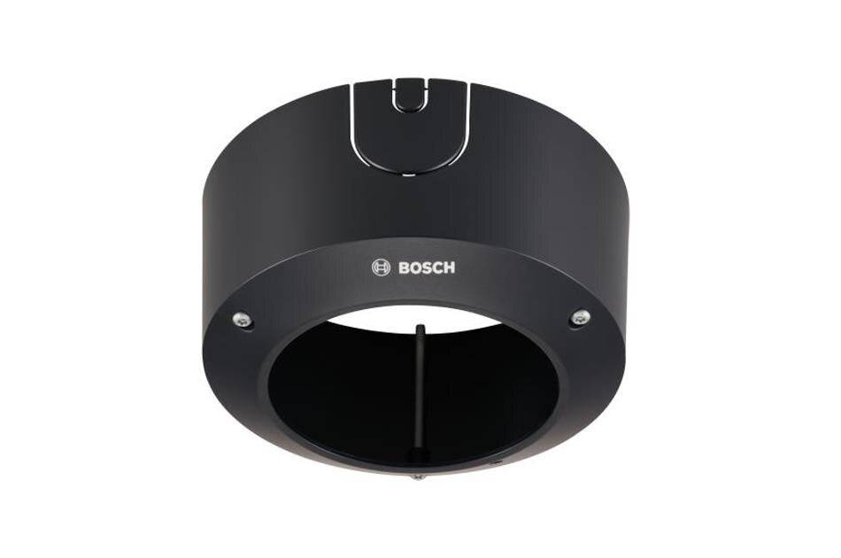 Schwarze Bosch-Zylinderkamerhalterung oder -gehäuse mit einer vorderen Öffnung, dargestellt auf weißem Hintergrund.