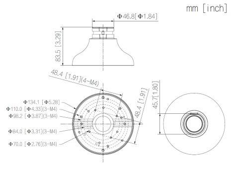 Dahua - PFA109 - Zubehör - Aufhängeadapter, - Material: Aluminium - Gewicht: 0,36kg -Maximale Traglast: 1kg - Abmessung