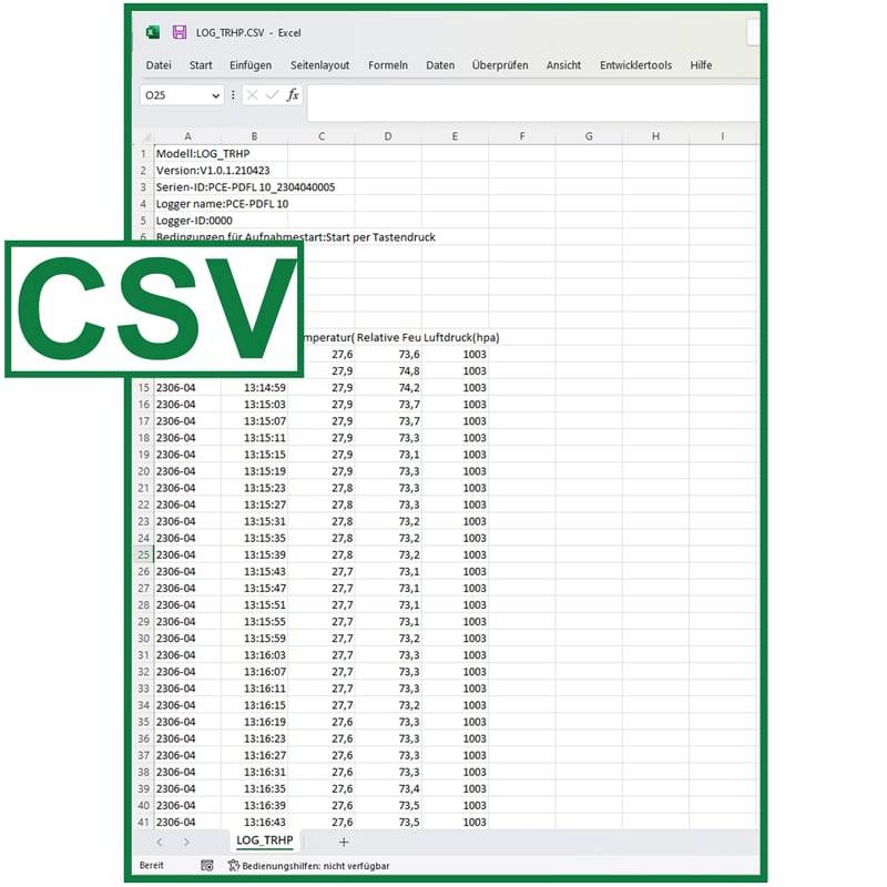 PCE Instruments PDF-Datenlogger PCE-PDFL 10 |13340 Messpunkte |Temperatur |Luftdruck |PDF CSV Export|Software |-30..60°C
