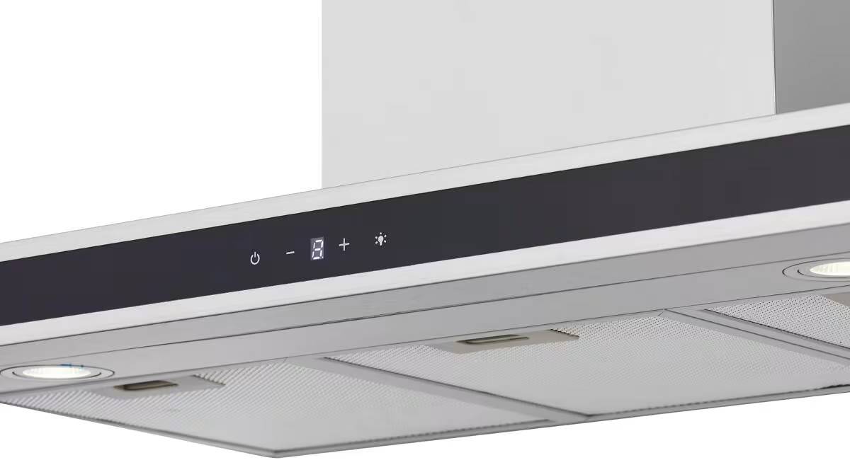 PKM Kaminabzugshaube 8090G Z - 90cm, Touch-Control, Edelstahl, Glasfront schwarz