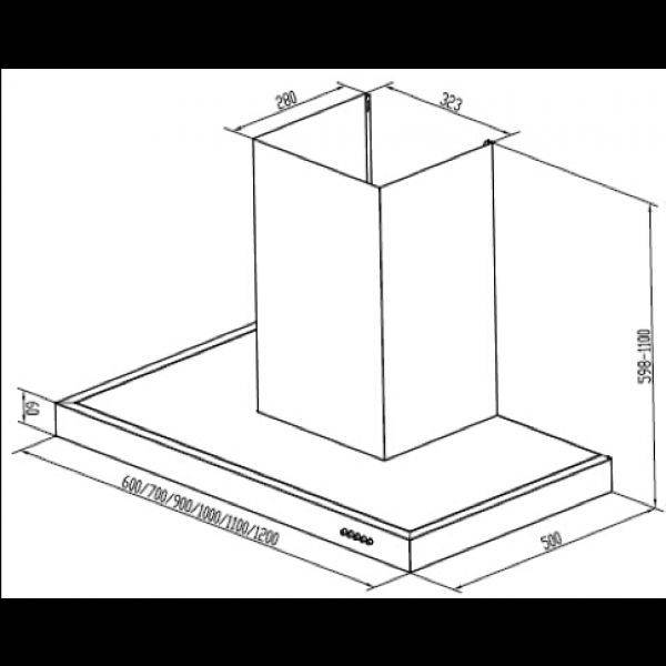 PKM Kaminabzugshaube 8090G Z - 90cm, Touch-Control, Edelstahl, Glasfront schwarz