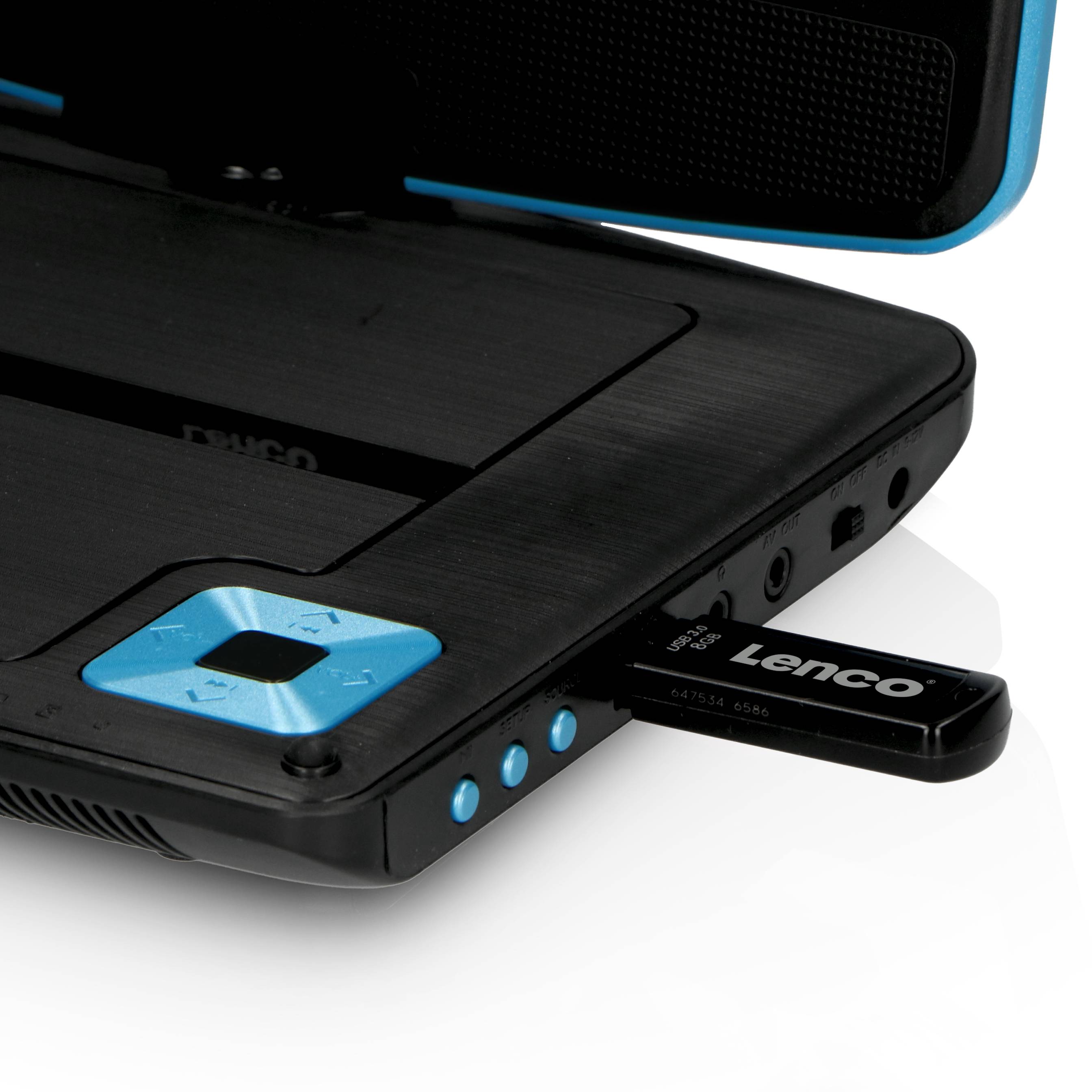 Lenco DVP-910BU - 9 Zoll tragbarer DVD-Spieler mit Kopfhörer und Kopfstützenbefestigung - integrierter Akku - USB-Eingang - Blau/Schwarz