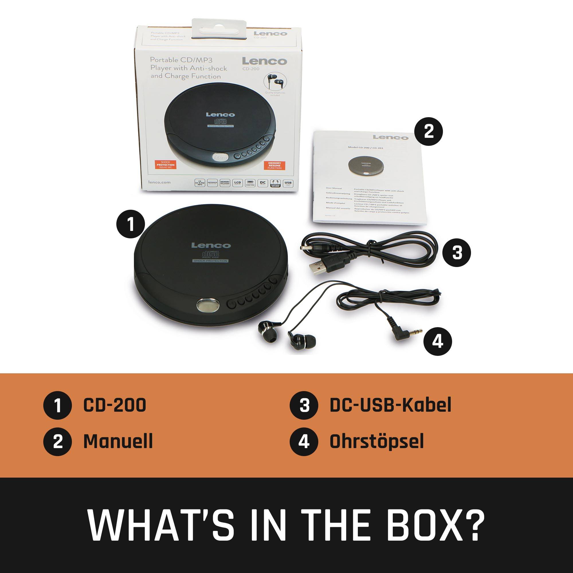 Dein Soundtrack für unterwegs: Lenco CD-200Mit dem Lenco CD-200 tragbaren CD/MP3-Spieler genießt du hochwertigen Klang, egal wohin die Reise geht.