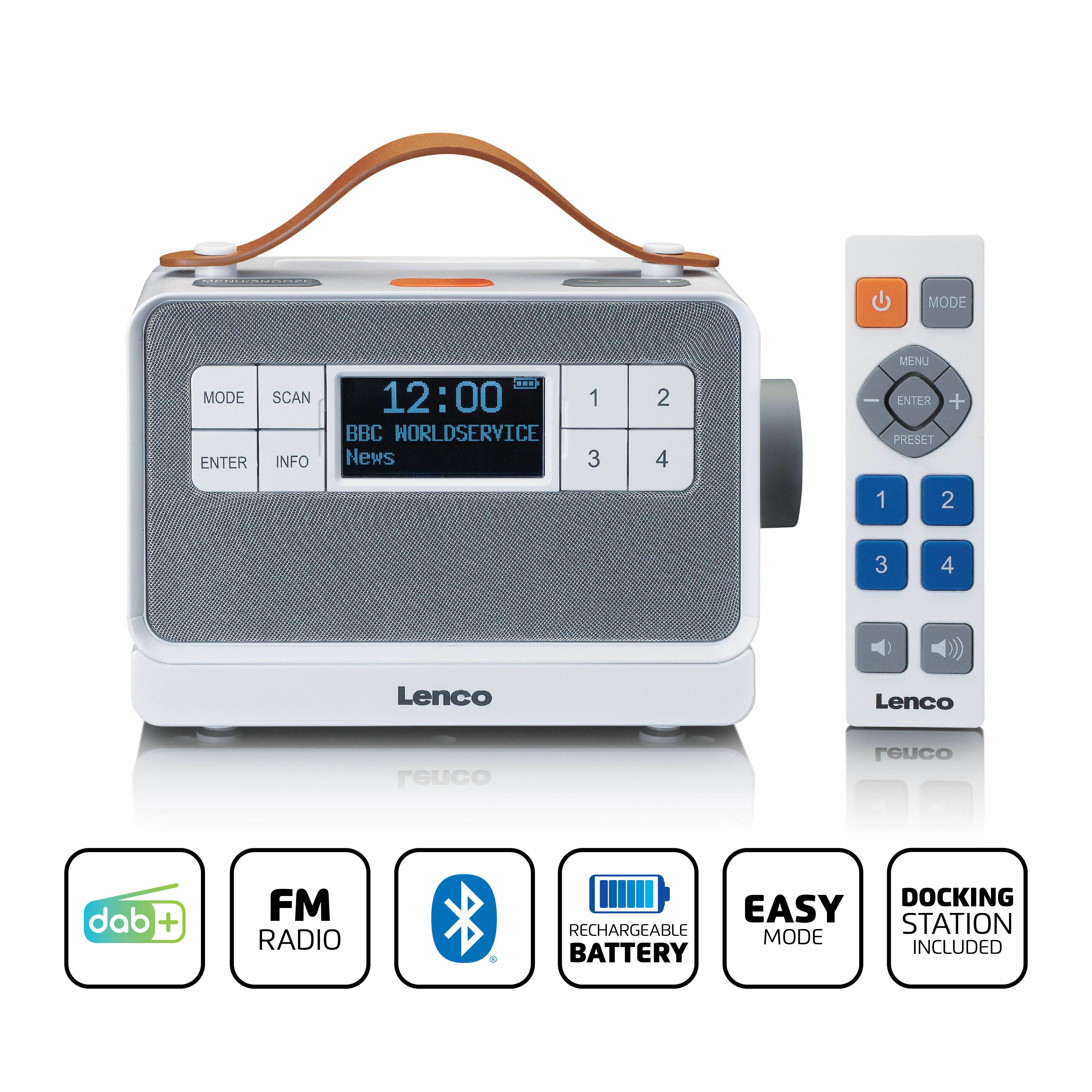 Lenco PDR-065WH - Transportables UKW-/DAB+-Radio für Senioren mit großen Tasten und „Easy Modus“-Funktion, Weiß