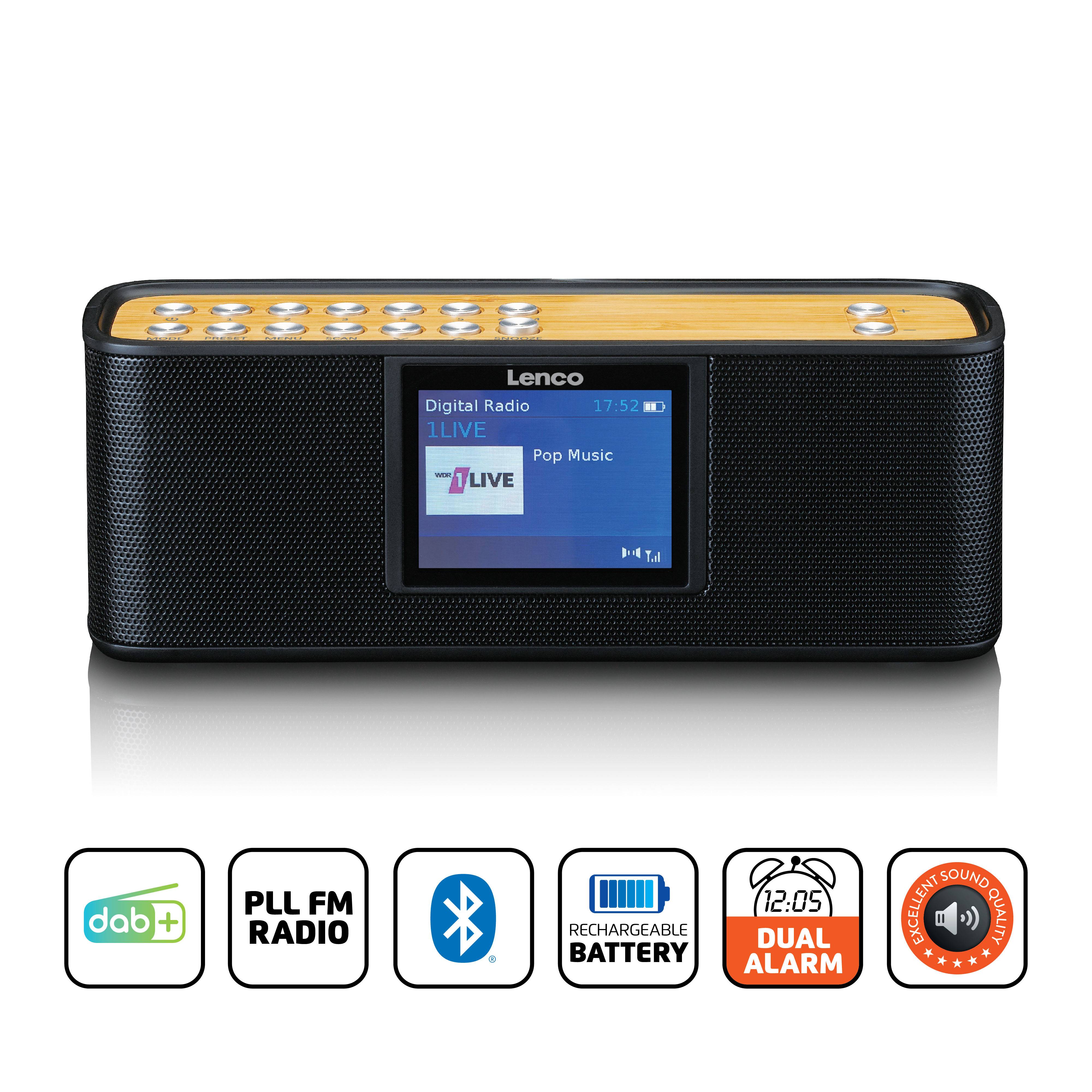 Überall Musikgenuss mit dem Lenco PDR-045BK – Ihr tragbares DAB+ Radio und Bluetooth-Lautsprecher!Entdecken Sie die perfekte Kombination aus Stil