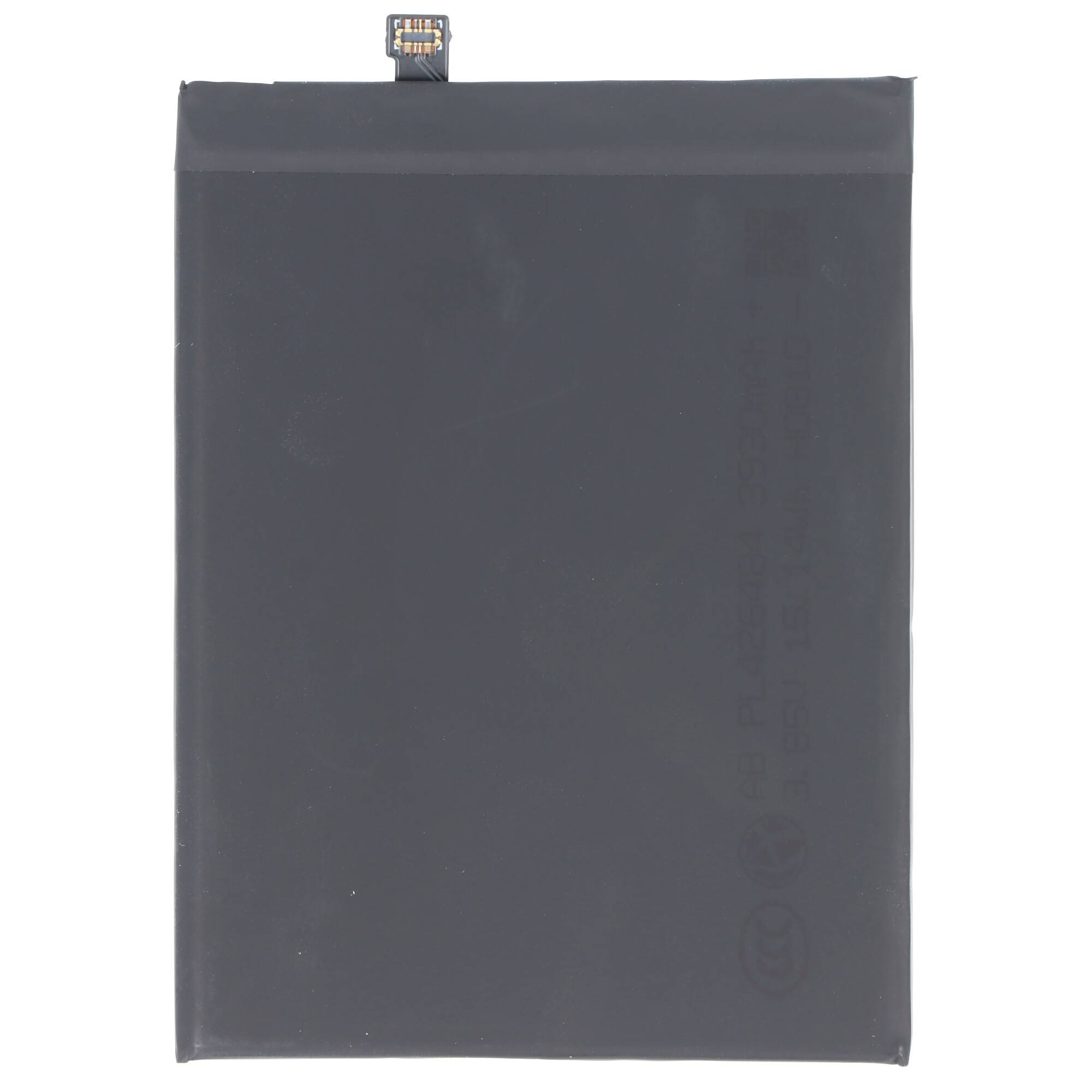 Schwarze rechteckige Smartphone-Batterie mit kleinem Anschlussstreifen oben.