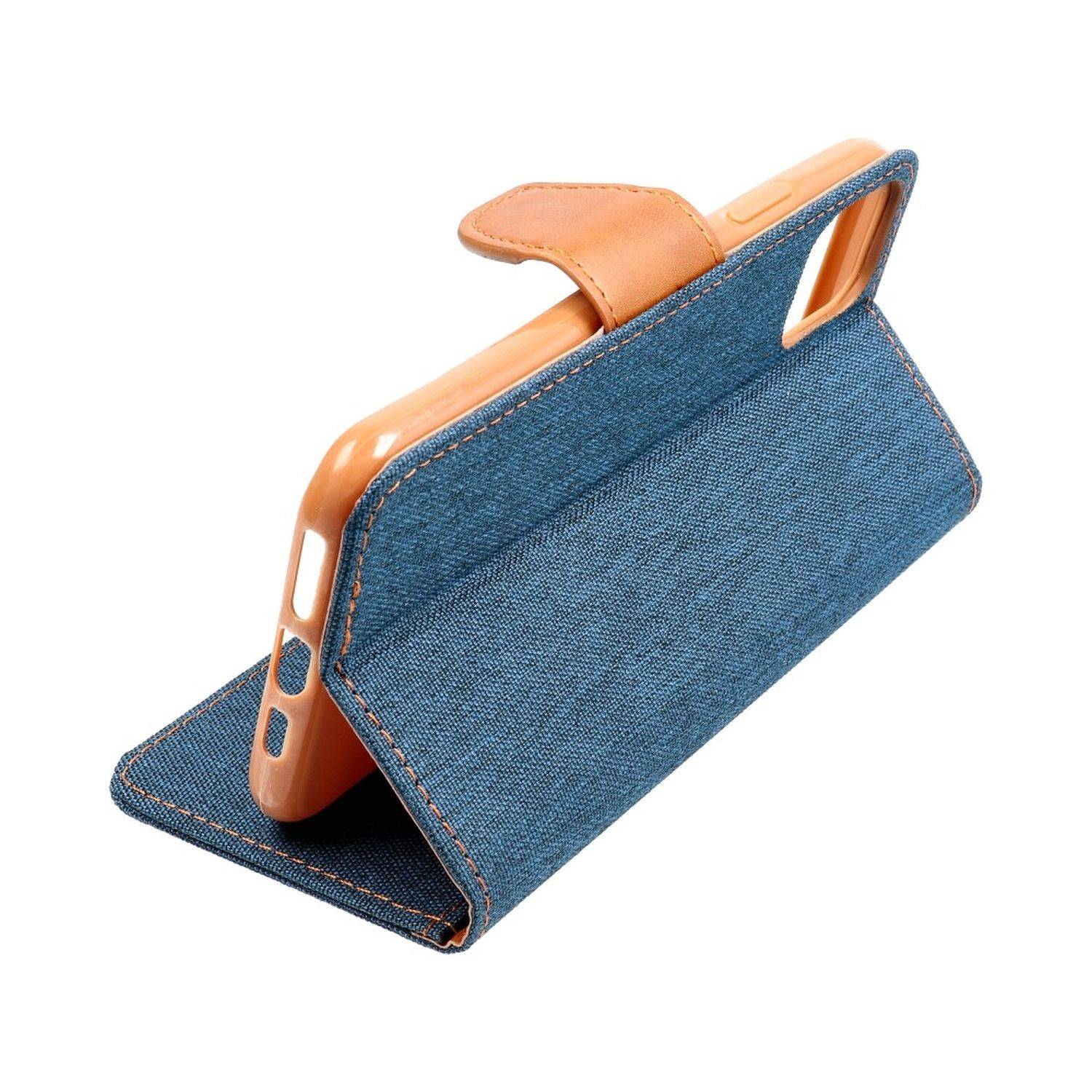 Elegante Buch-Tasche Hülle Fancy "Canvas"Book-Style Kartenfächer Wallet Schale für Xiaomi Redmi 11A Dunkelblau