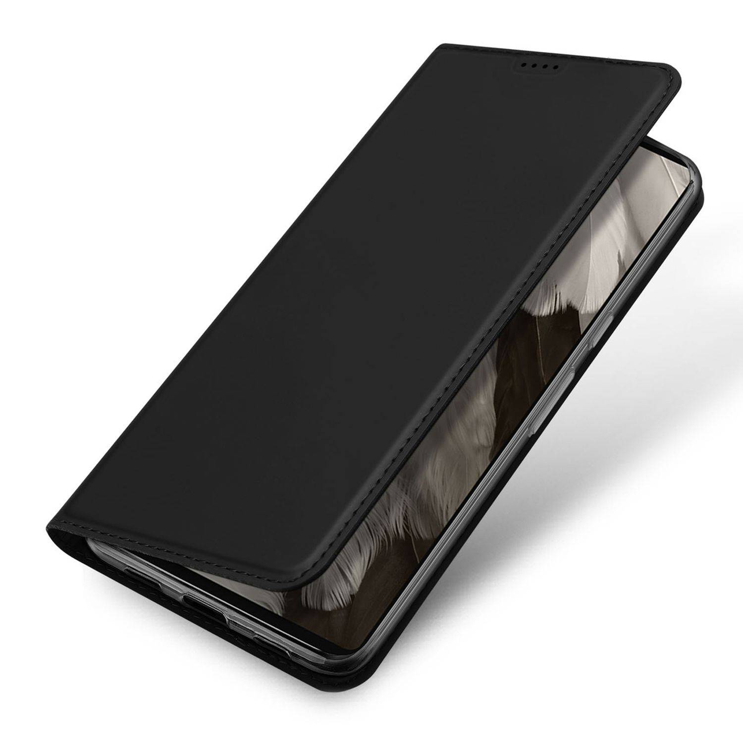 Dux Ducis Skin Pro Hülle kompatibel mit Google Pixel 7a Flip Card Wallet Stand Schwarz