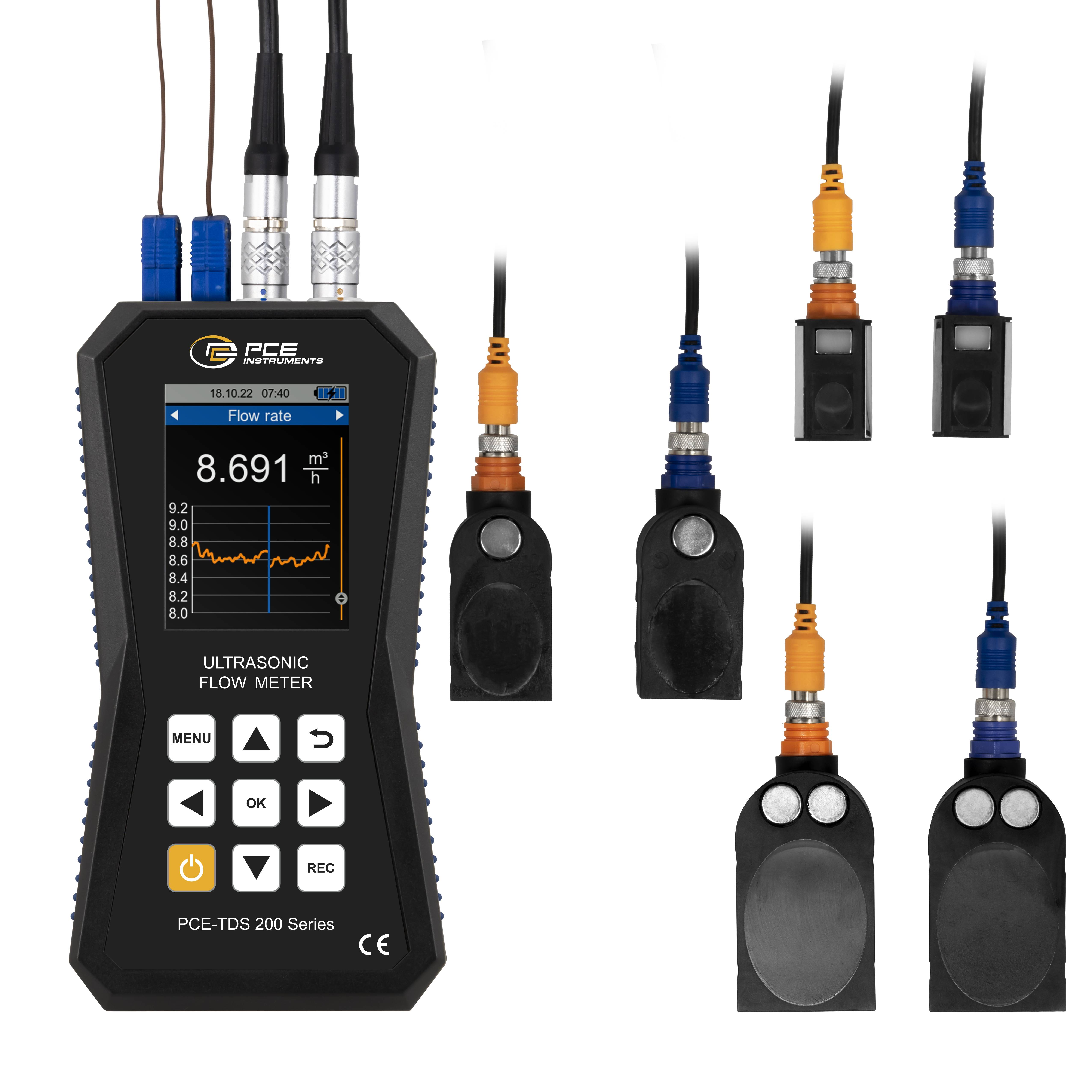 PCE Instruments Ultraschall-Durchflussmessgerät PCE-TDS 200+ SML inkl. Wärmemengenmessung & Durchfluss-Sensoren