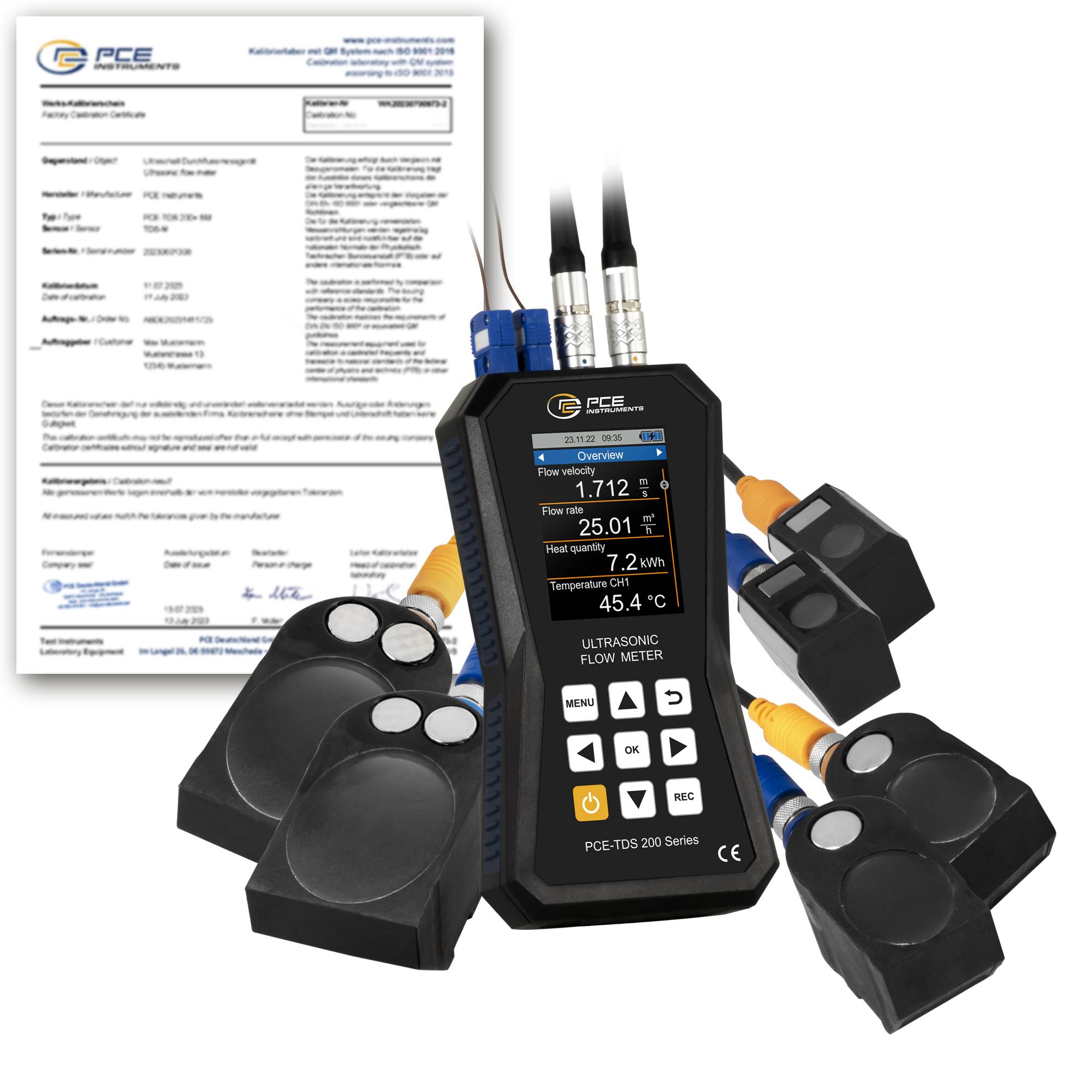 PCE Instruments Ultraschall-Durchflussmessgerät PCE-TDS 200+ SML-ICA inkl. Wärmemengenmessung mit Sensoren & Zertifikat