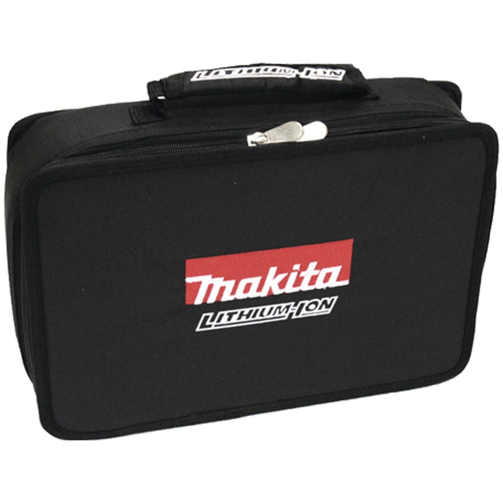 Makita Lithium-Ion Tragetasche, schwarz mit Griff und Reißverschluss, versehen mit Makita- und Lithium-Ion-Logos an der Seite.