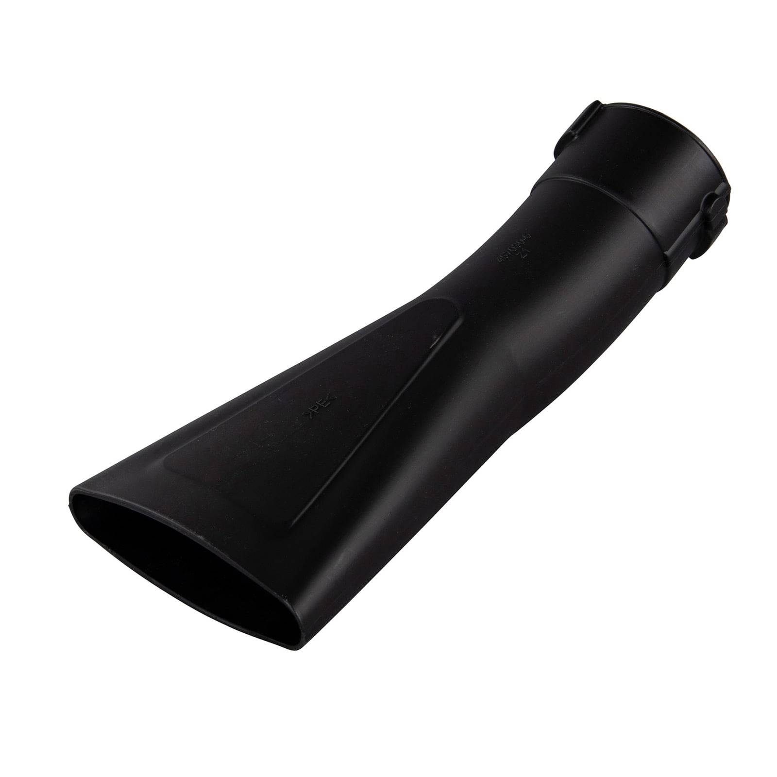 Eine schwarze Plastikdüse für einen Staubsauger wird vor einem einfarbigen weißen Hintergrund gezeigt.