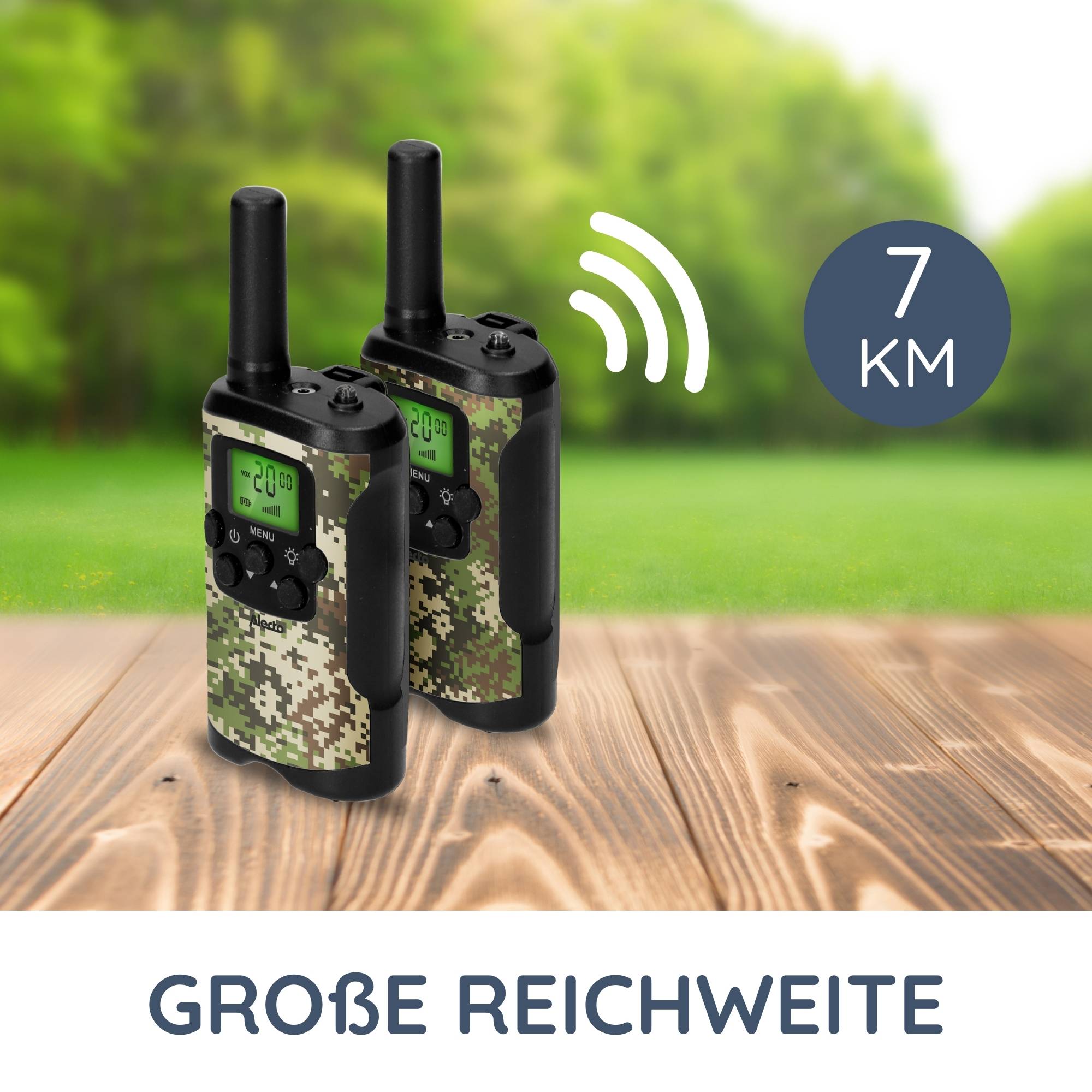 Alecto FR115CAMO - Zwei Walkie-Talkies für echte Abenteurer Entdecken Sie das ultimative Kommunikationsmittel für Ihr nächstes Abenteuer! Das Alec