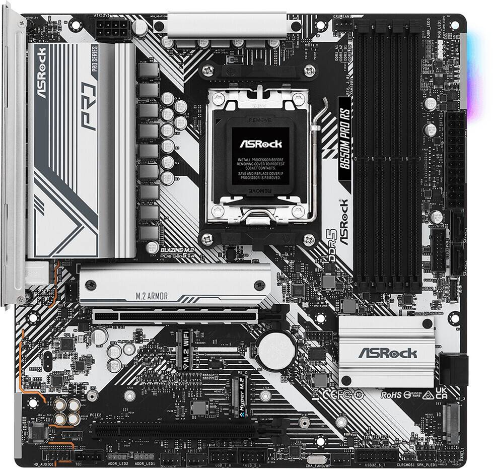 ASRock B650M PRO RS - Motherboard - micro ATX - Socket AM5 - AMD B650 Chipsatz - USB 3.2 Gen 1, USB 3.2 Gen 2, USB-C 3.2