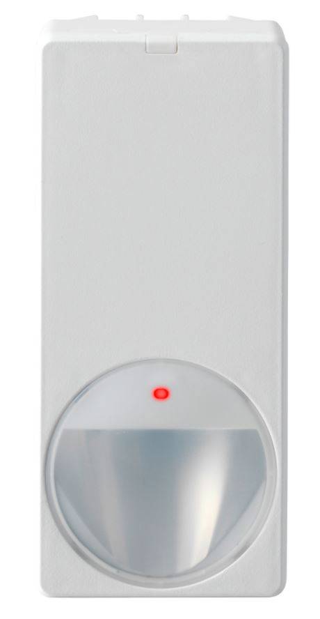 Weißer, wandmontierter automatischer Seifenspender mit roter Anzeigelampe und durchsichtigem Nachfüllfenster am unteren Ende.