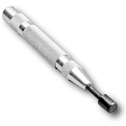 Ein Metallfedern-Stift-Werkzeug mit gerilltem Griff und gegabelter Spitze zum Entfernen von Uhrenarmbändern und Riemen.