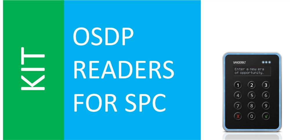 Werbegrafik mit der Aufschrift „OSDP-LESEGERÄTE FÜR SPC