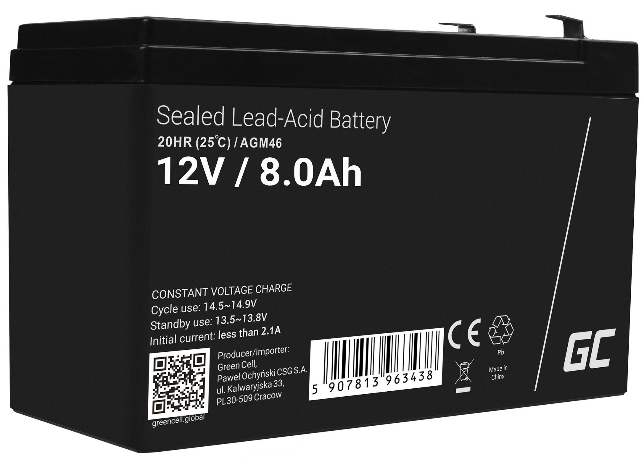 Green Cell USV-Akku - 1 x Batterie - Bleisäure - 8 Ah - Schwarz