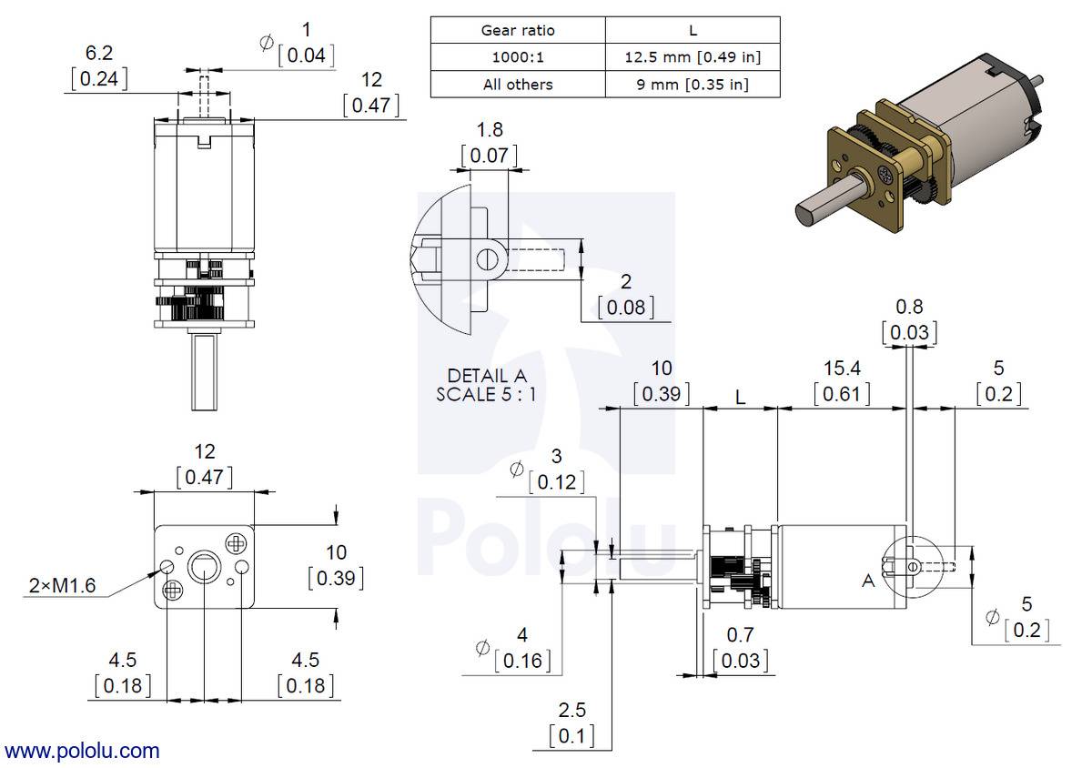 Pololu 380:1 Micro Metal Gearmotor HPCB 12V brushed DC motor 4798