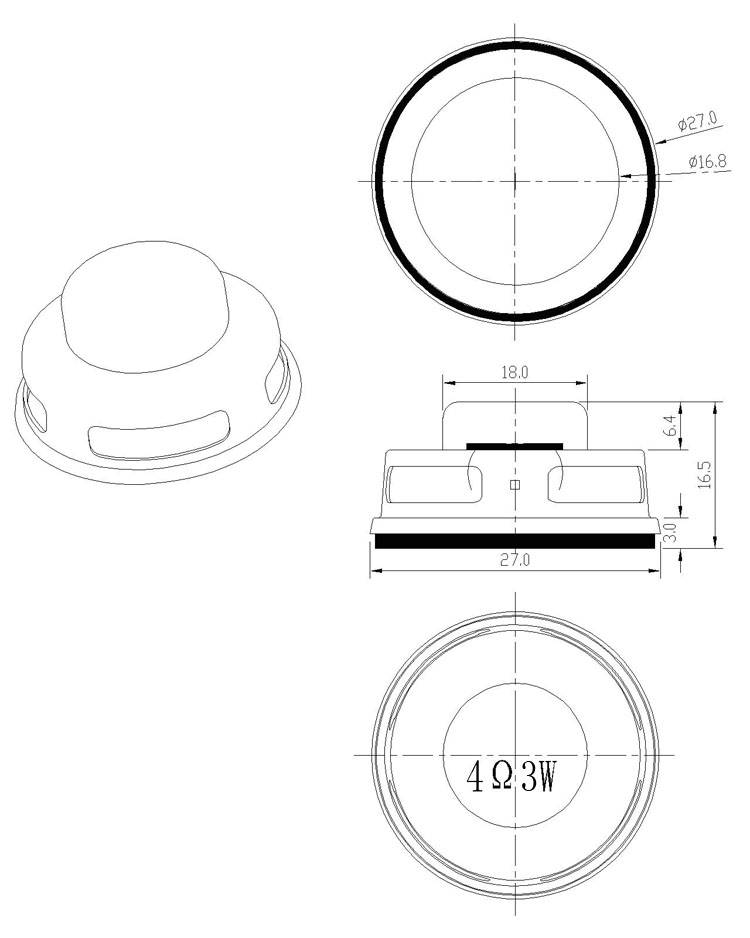 27mm Internal Magnetic 4Ohm 3W Bass Multimedia Speaker